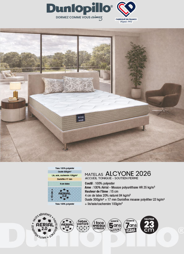 fiche Matelas  Dunlopillo ALCYONE 