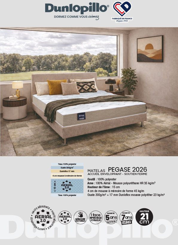 fiche matelas pegase dunlopillo memoire de forme 
