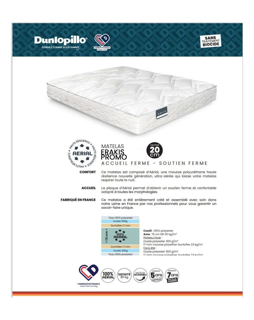 Destockage matelas Erakis - Dunlopillo