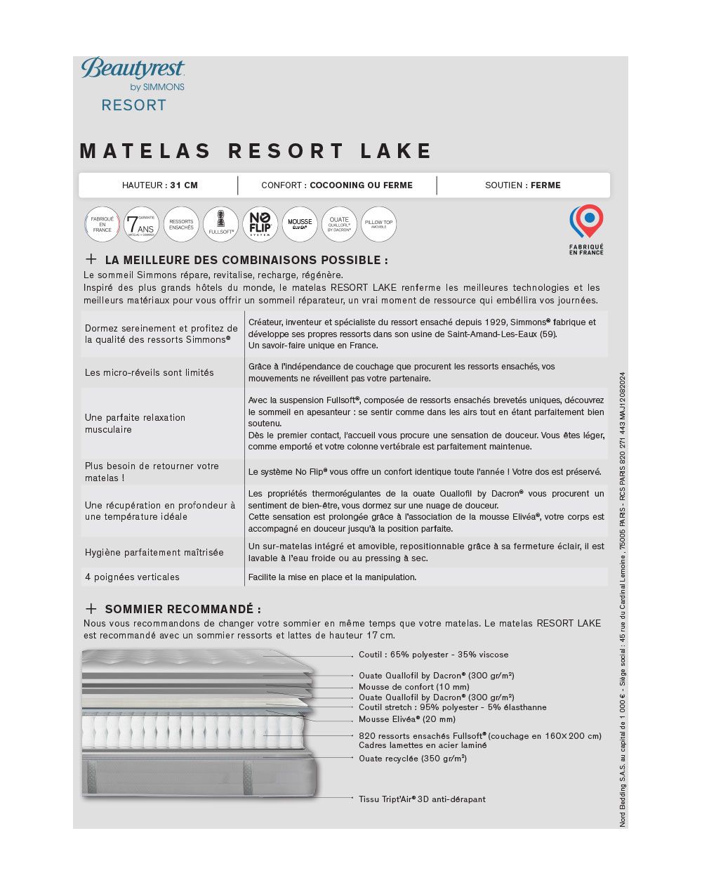 Matelas Simmons - Resort Lake - 160x200