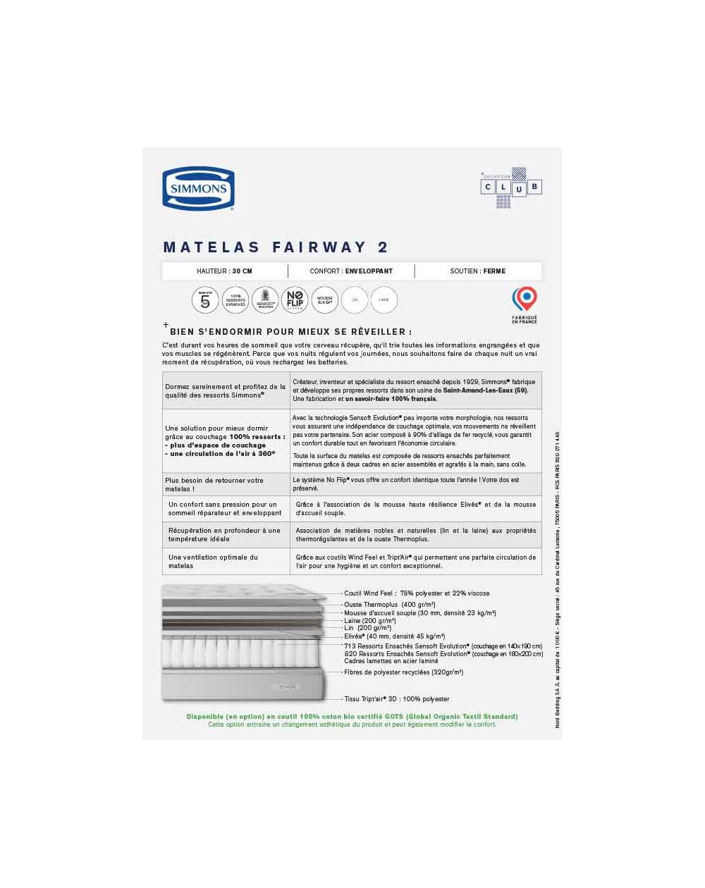 Matelas Simmons - FAIRWAY - 180x200
