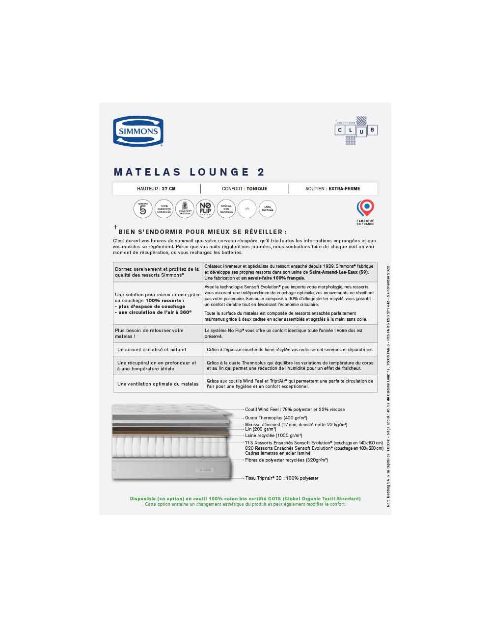 Matelas Simmons - LOUNGE - toutes tailles