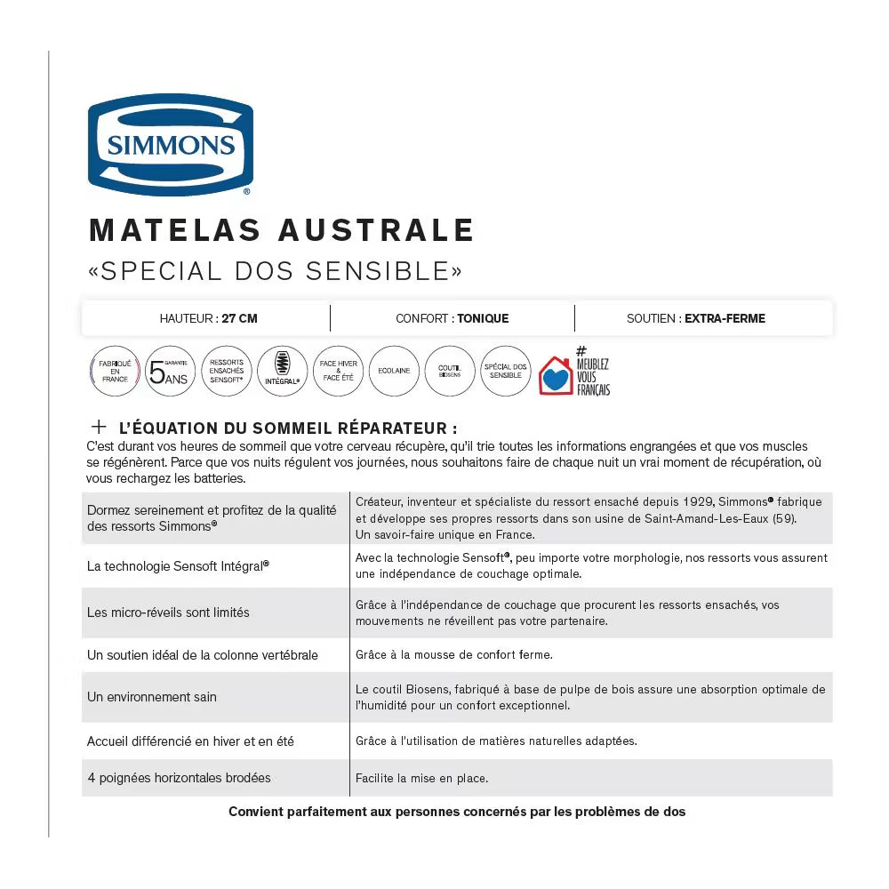 Matelas Simmons - Australe - 180 x 200